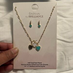 Believe by Brilliance Gold and Turquoise Heart Necklace Set